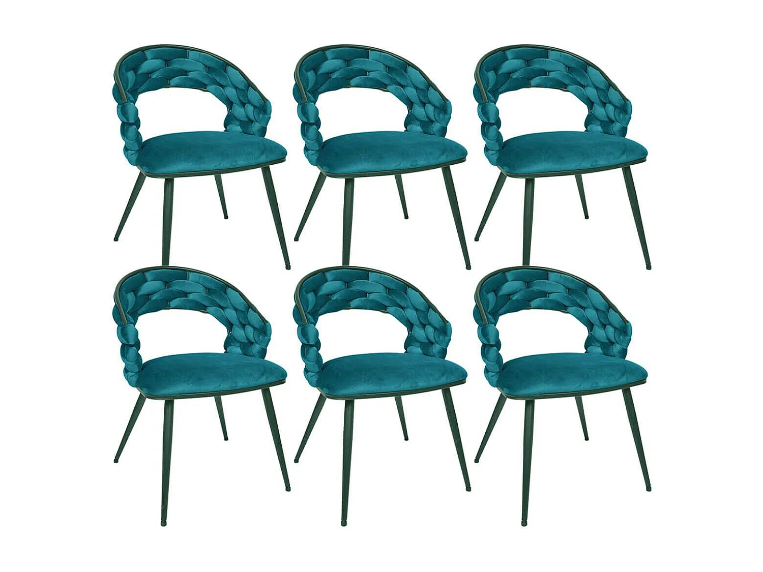OSCAR - Lot de 6 Chaises en Velours Bleu Canard Pieds Métal Noir