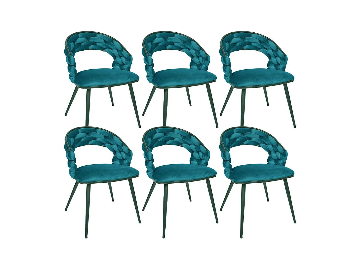 OSCAR - Lot de 6 Chaises en Velours Bleu Canard Pieds Métal Noir