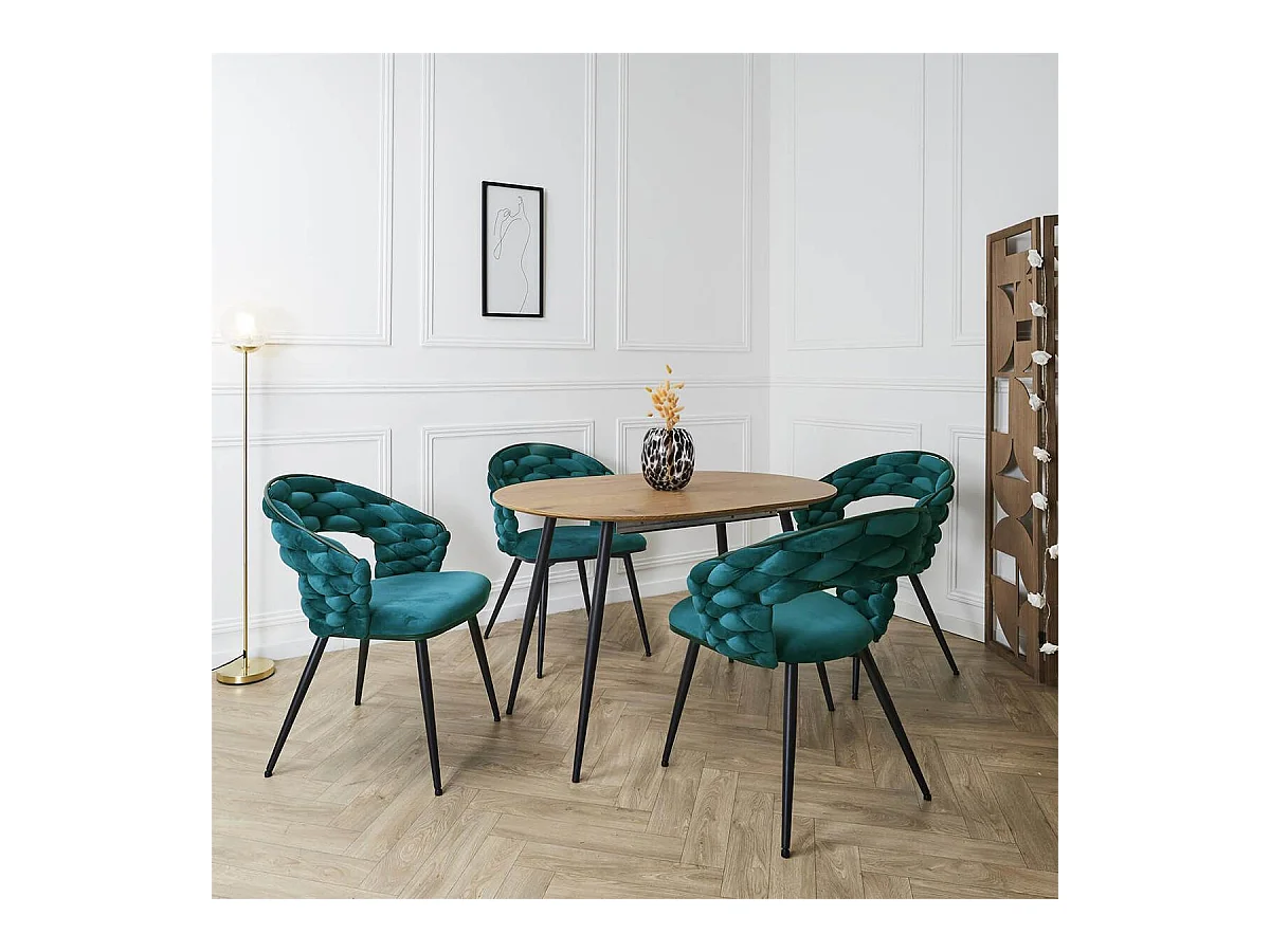 OSCAR - Lot de 6 Chaises en Velours Bleu Canard Pieds Métal Noir