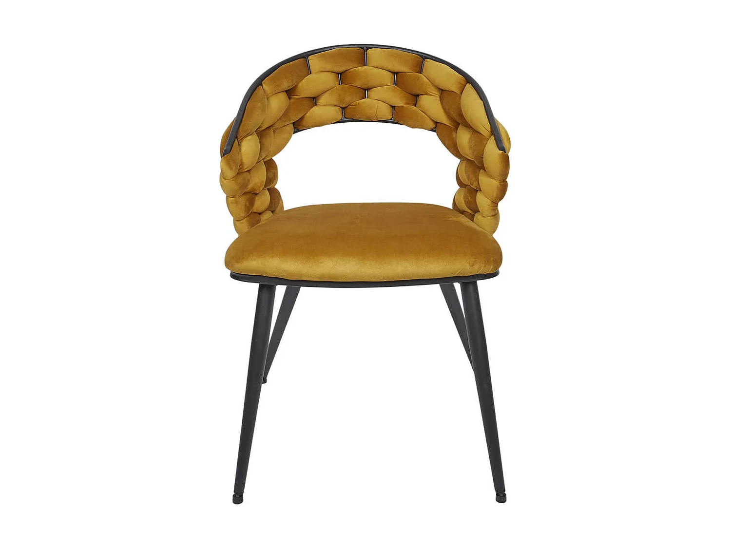 OSCAR - Lot de 6 Chaises en Velours Jaune Moutarde Pieds Métal Noir