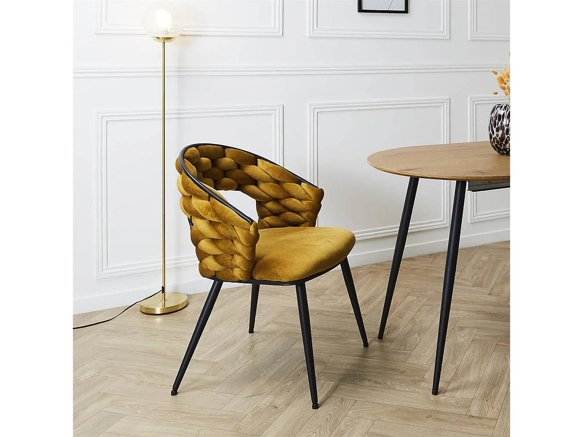 OSCAR - Lot de 2 Chaises en Velours Jaune Moutarde Pieds Métal Noir