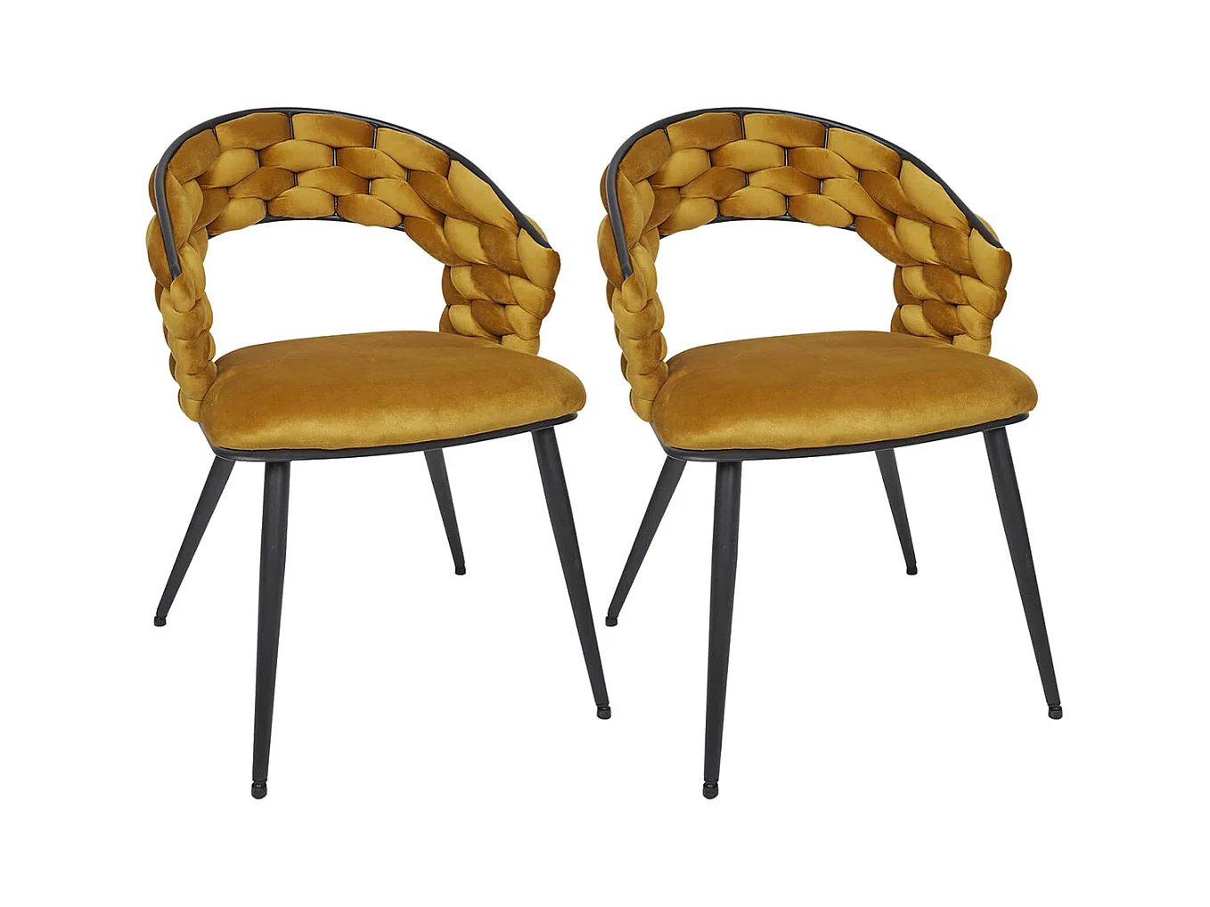 OSCAR - Lot de 2 Chaises en Velours Jaune Moutarde Pieds Métal Noir