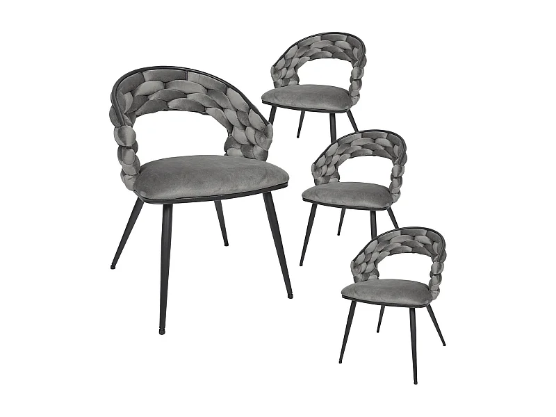 OSCAR - Lot de 4 Chaises en Velours Gris Pieds Métal Noir