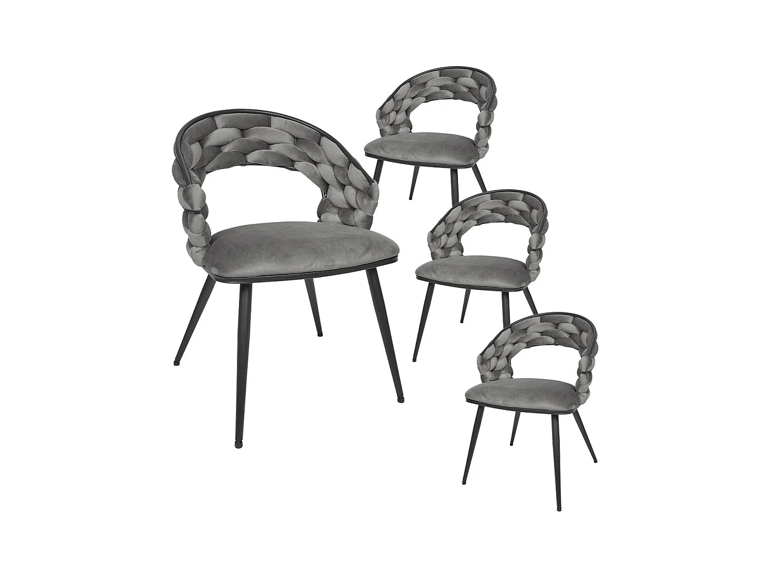 OSCAR - Lot de 4 Chaises en Velours Gris Pieds Métal Noir