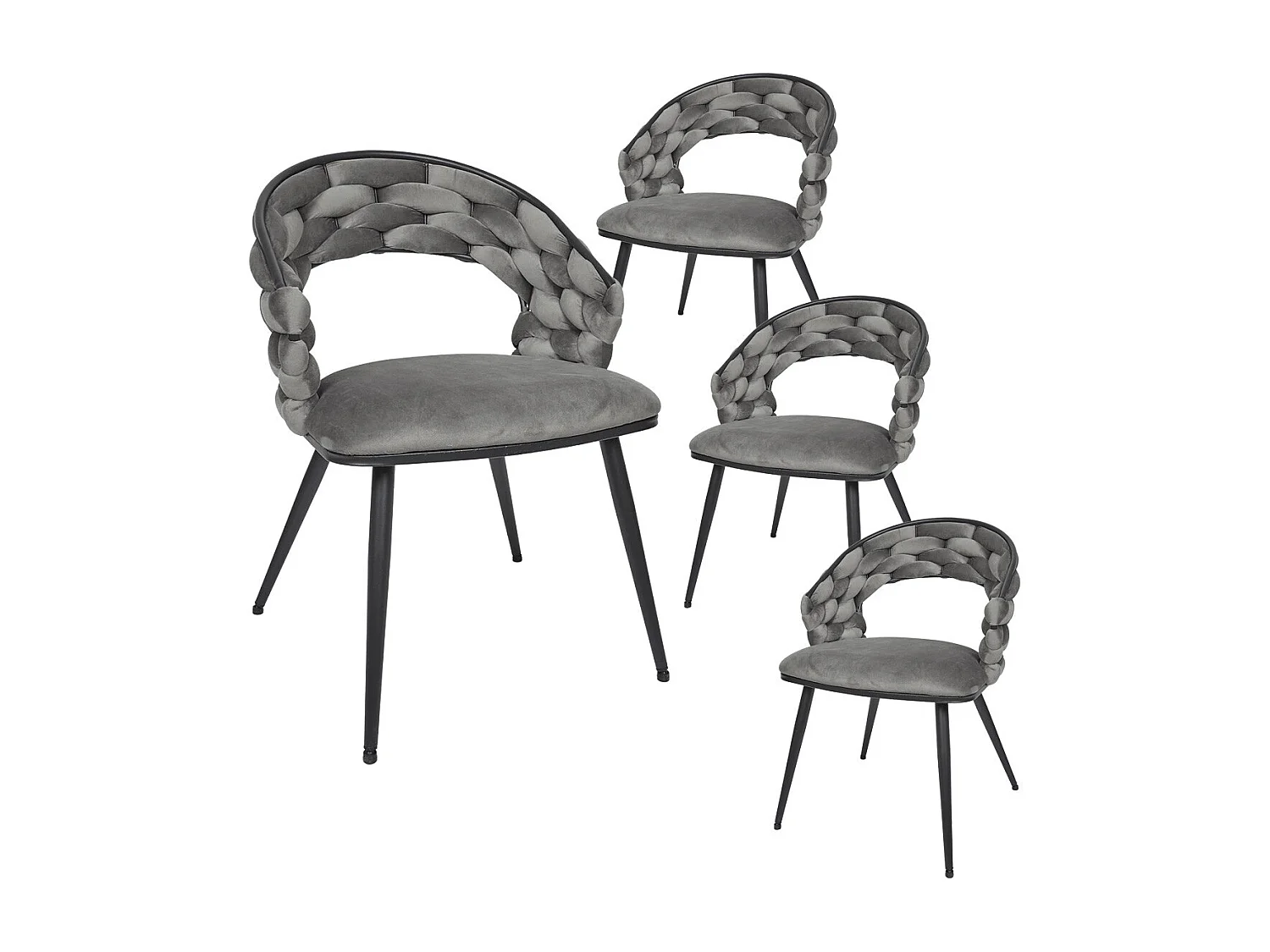 OSCAR - Lot de 4 Chaises en Velours Gris Pieds Métal Noir