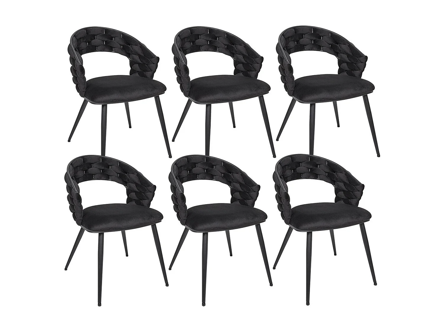 OSCAR - Lot de 6 Chaises en Velours Noir Pieds Métal Noir