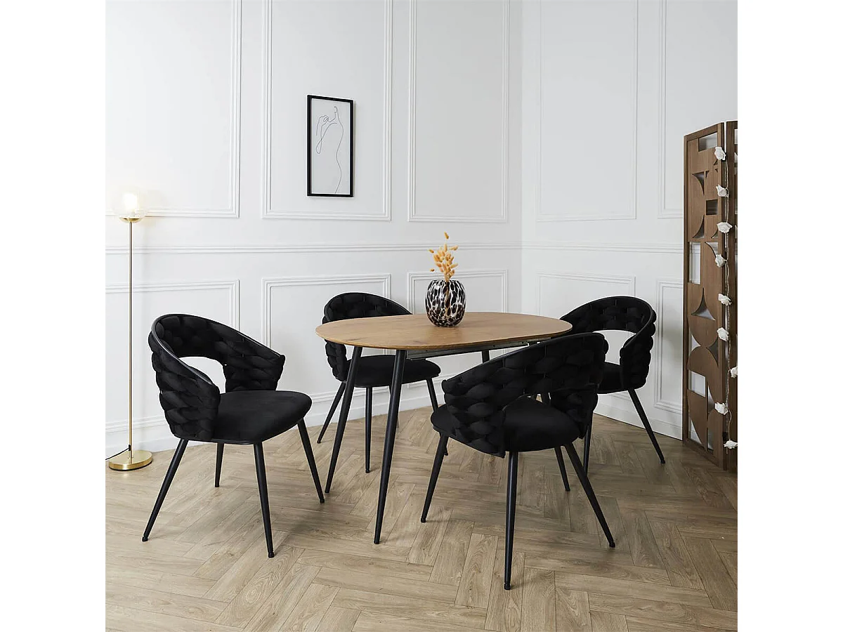 OSCAR - Lot de 6 Chaises en Velours Noir Pieds Métal Noir