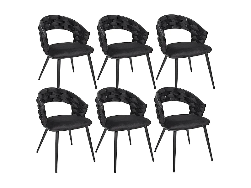 OSCAR - Lot de 6 Chaises en Velours Noir Pieds Métal Noir