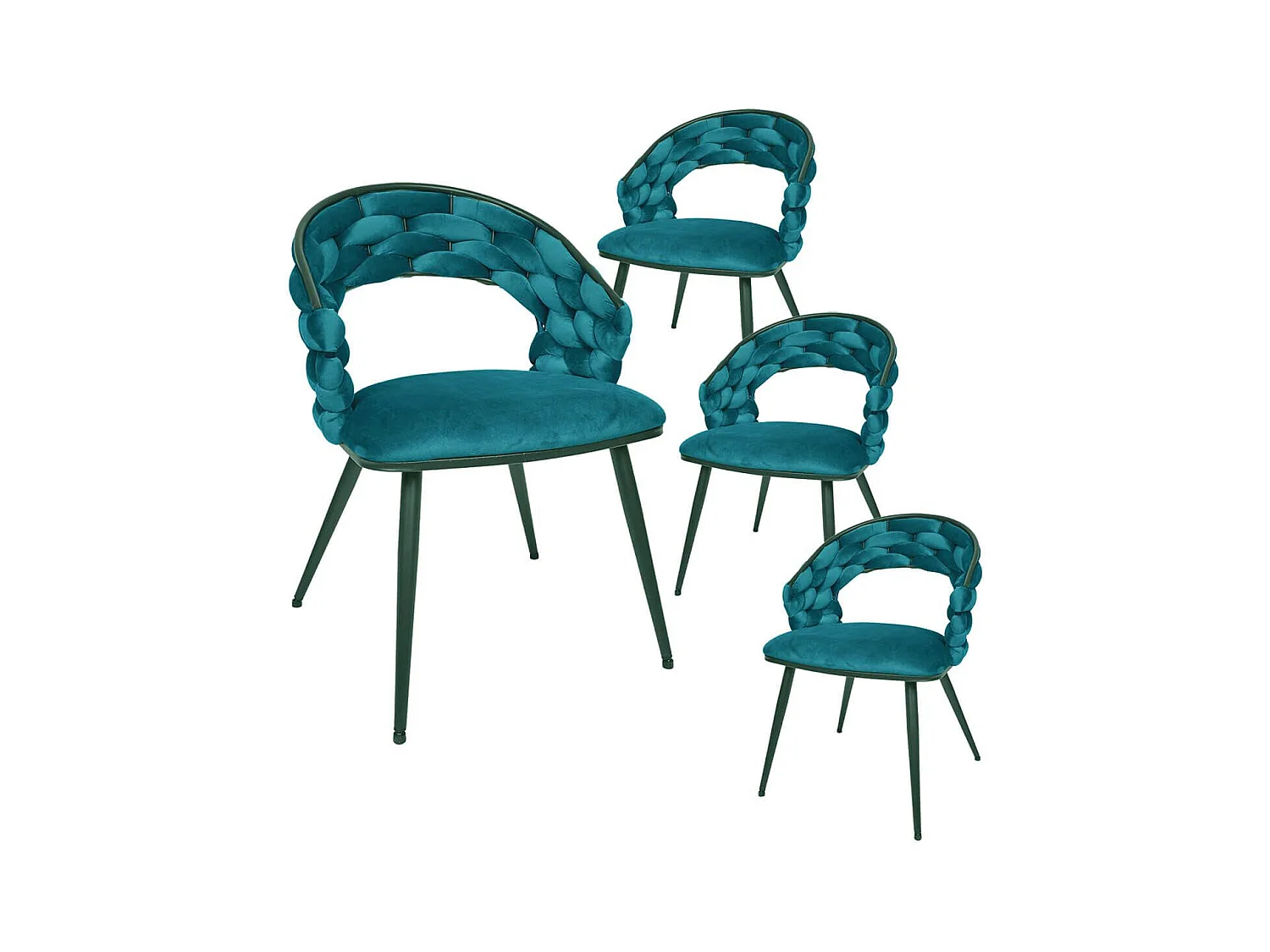 OSCAR - Lot de 4 Chaises en Velours Bleu Pieds Métal Noir