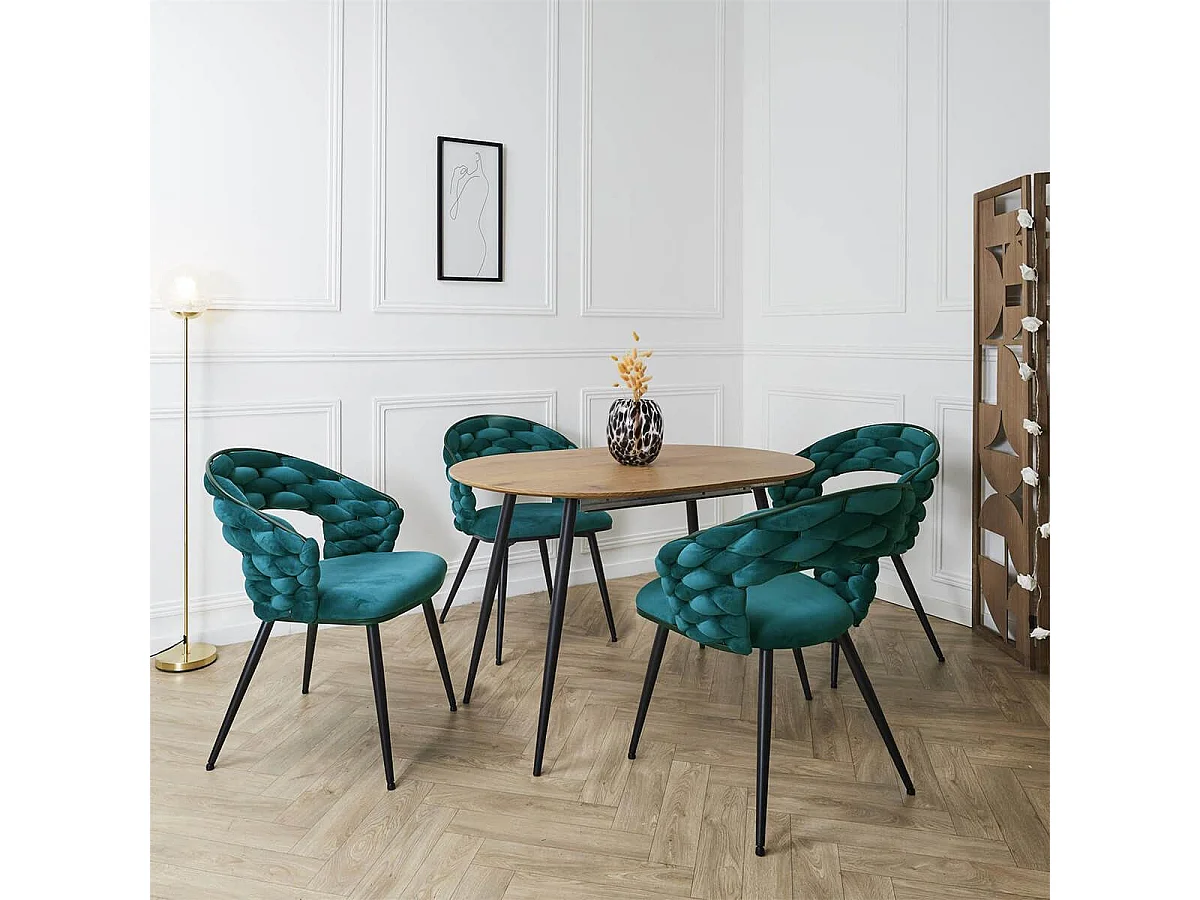 OSCAR - Lot de 4 Chaises en Velours Bleu Pieds Métal Noir