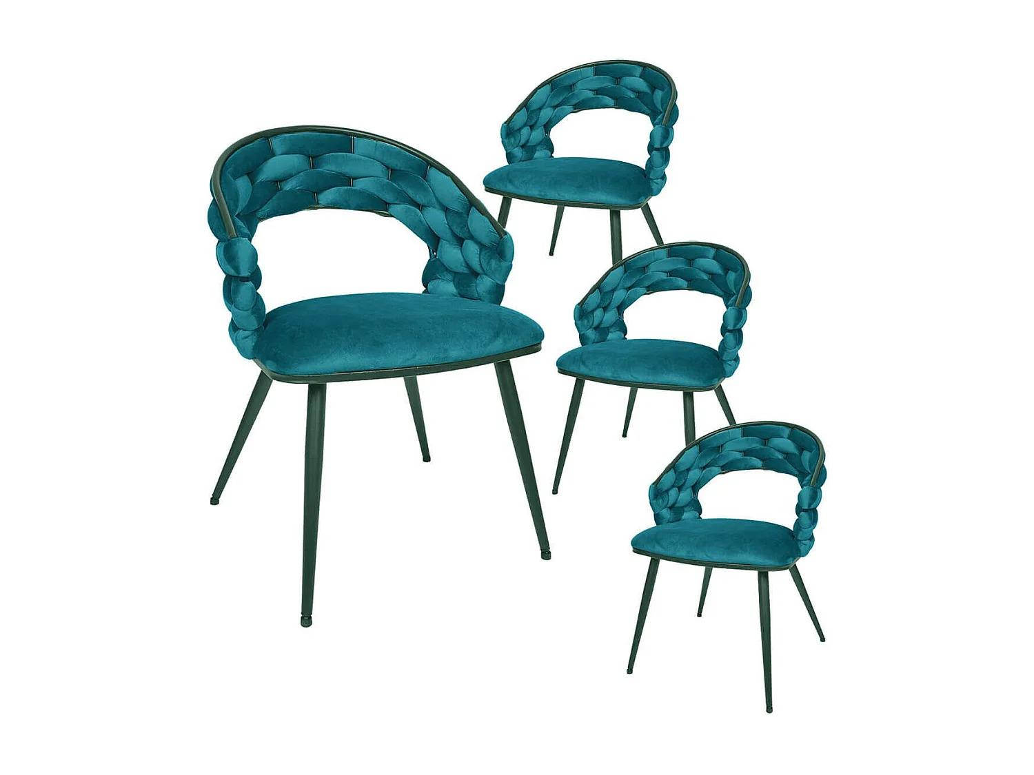 OSCAR - Lot de 4 Chaises en Velours Bleu Pieds Métal Noir