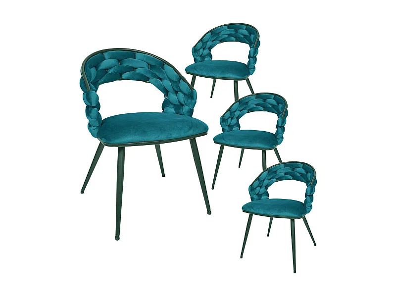 OSCAR - Lot de 4 Chaises en Velours Bleu Pieds Métal Noir
