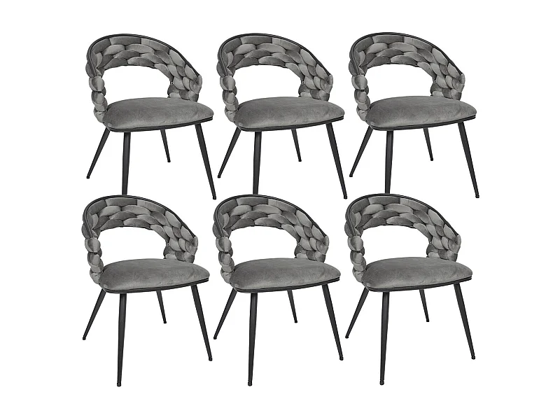 OSCAR - Lot de 6 Chaises en Velours Gris Pieds Métal Noir