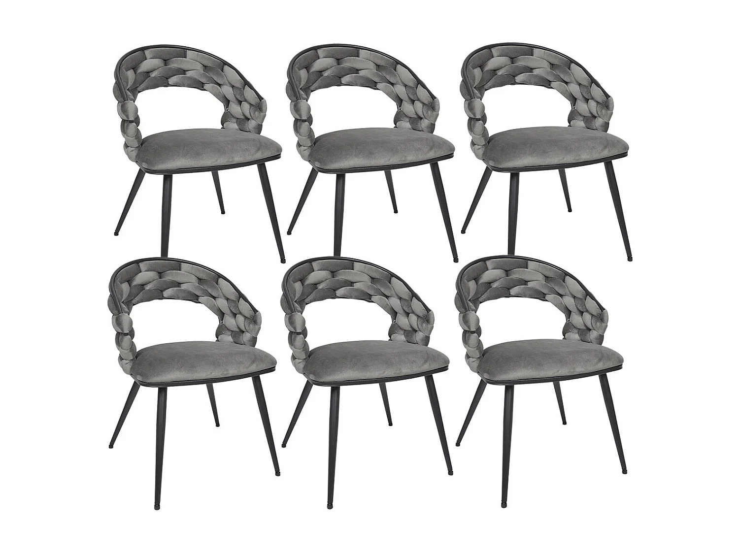 OSCAR - Lot de 6 Chaises en Velours Gris Pieds Métal Noir