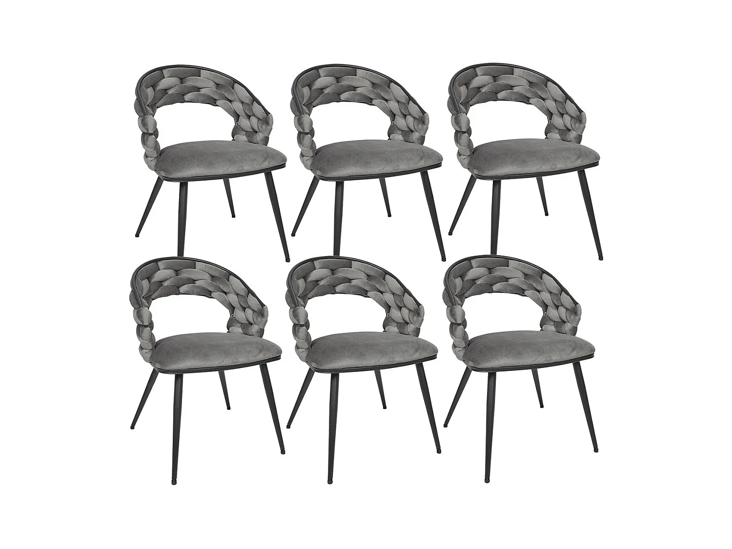OSCAR - Lot de 6 Chaises en Velours Gris Pieds Métal Noir