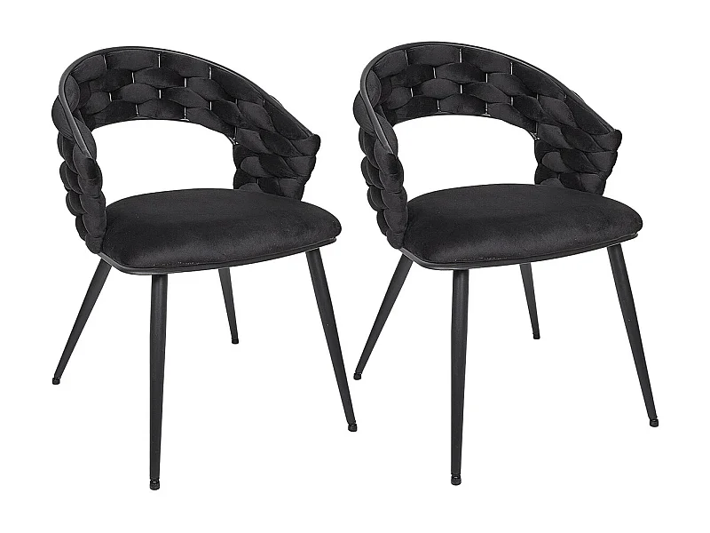 OSCAR - Lot de 2 Chaises en Velours Noir Pieds Métal Noir