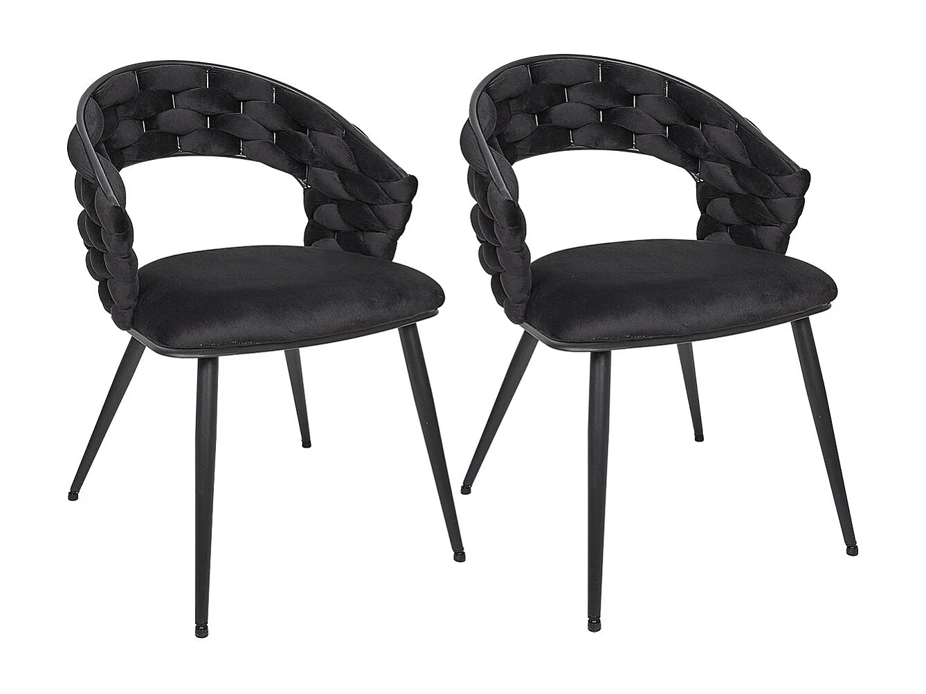 OSCAR - Lot de 2 Chaises en Velours Noir Pieds Métal Noir