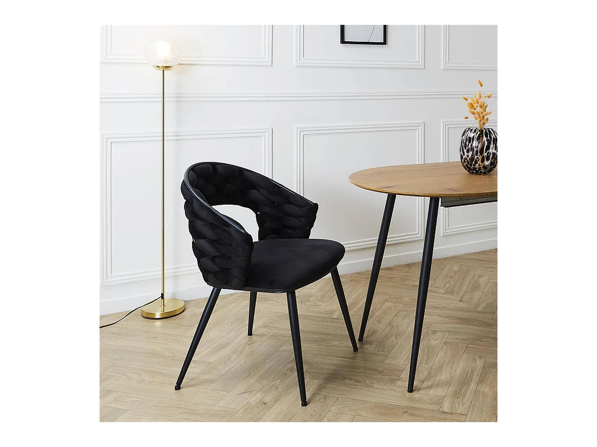 OSCAR - Lot de 2 Chaises en Velours Noir Pieds Métal Noir