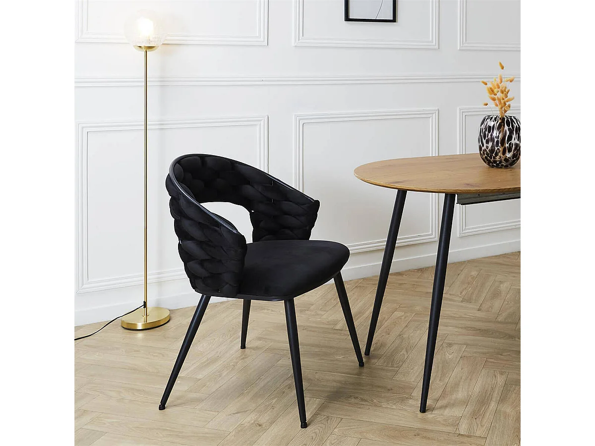 OSCAR - Lot de 2 Chaises en Velours Noir Pieds Métal Noir