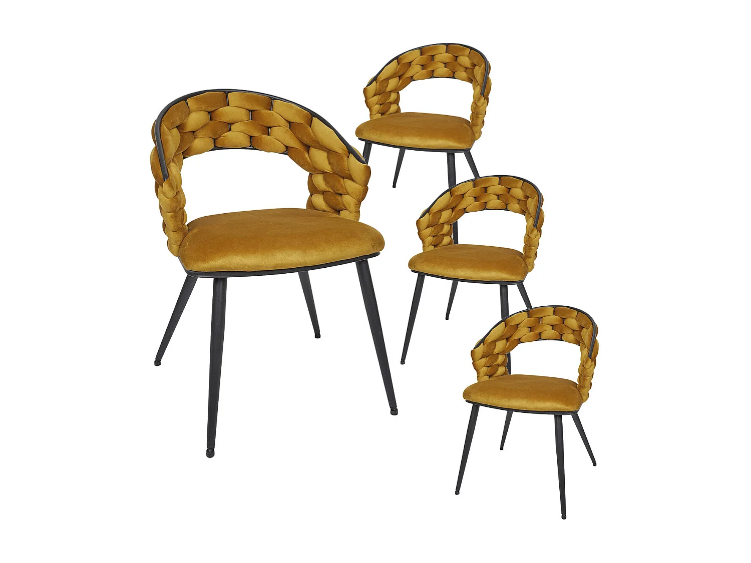 OSCAR - Lot de 4 Chaises en Velours Jaune Moutarde Pieds Métal Noir