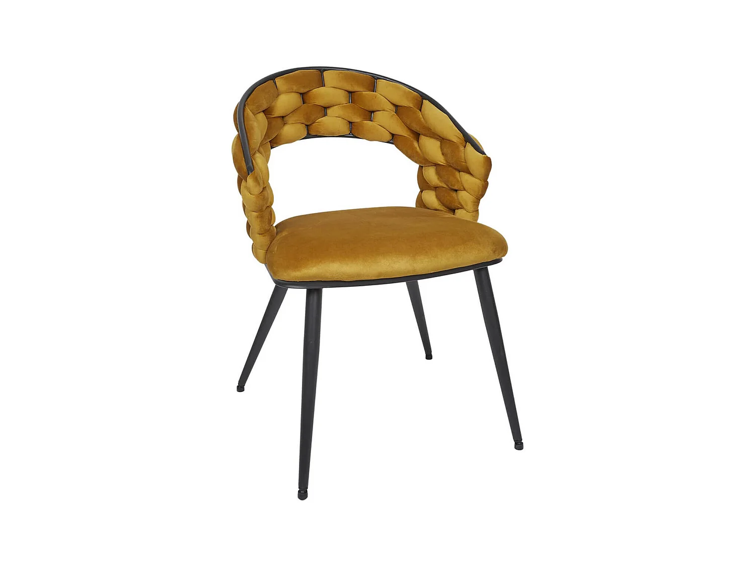 OSCAR - Lot de 4 Chaises en Velours Jaune Moutarde Pieds Métal Noir