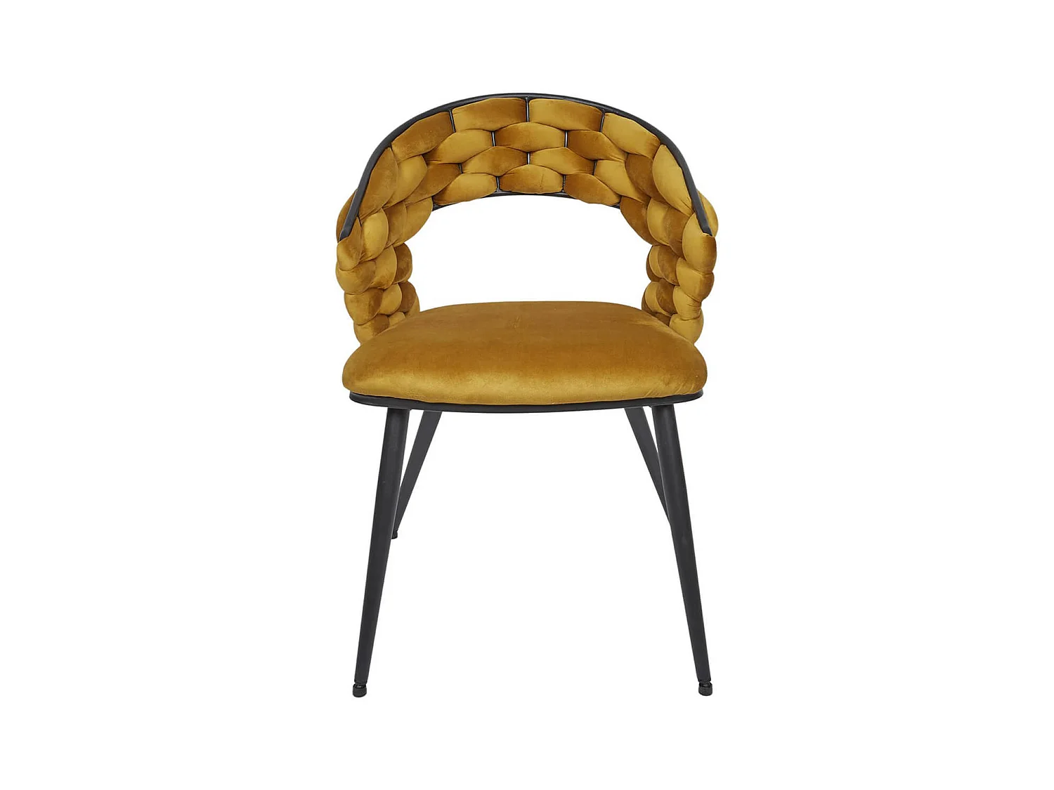 OSCAR - Lot de 4 Chaises en Velours Jaune Moutarde Pieds Métal Noir