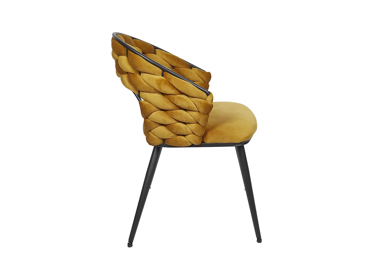 OSCAR - Lot de 4 Chaises en Velours Jaune Moutarde Pieds Métal Noir