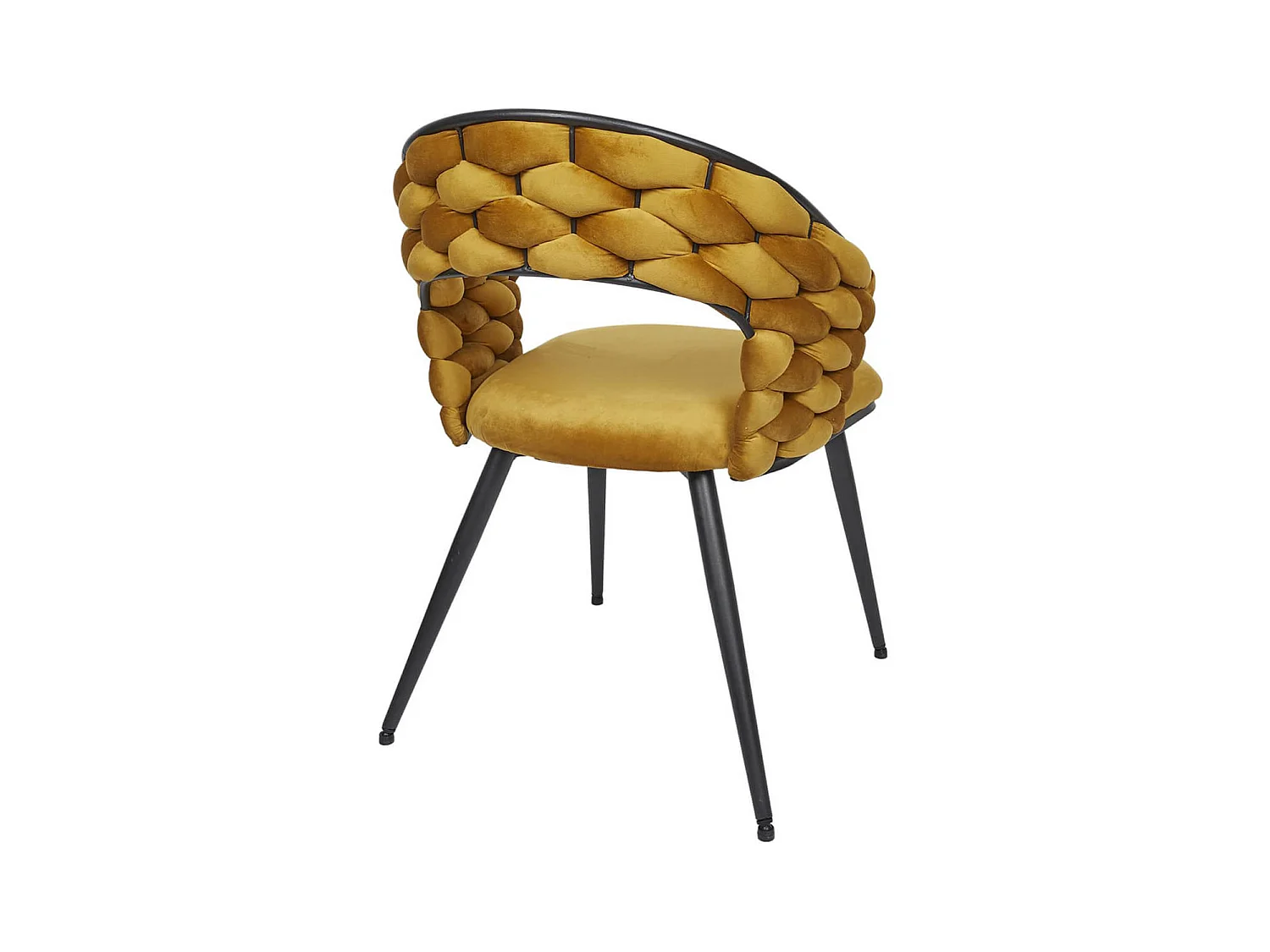 OSCAR - Lot de 4 Chaises en Velours Jaune Moutarde Pieds Métal Noir