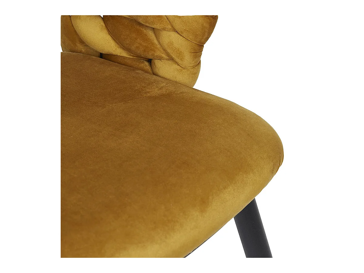 OSCAR - Lot de 4 Chaises en Velours Jaune Moutarde Pieds Métal Noir