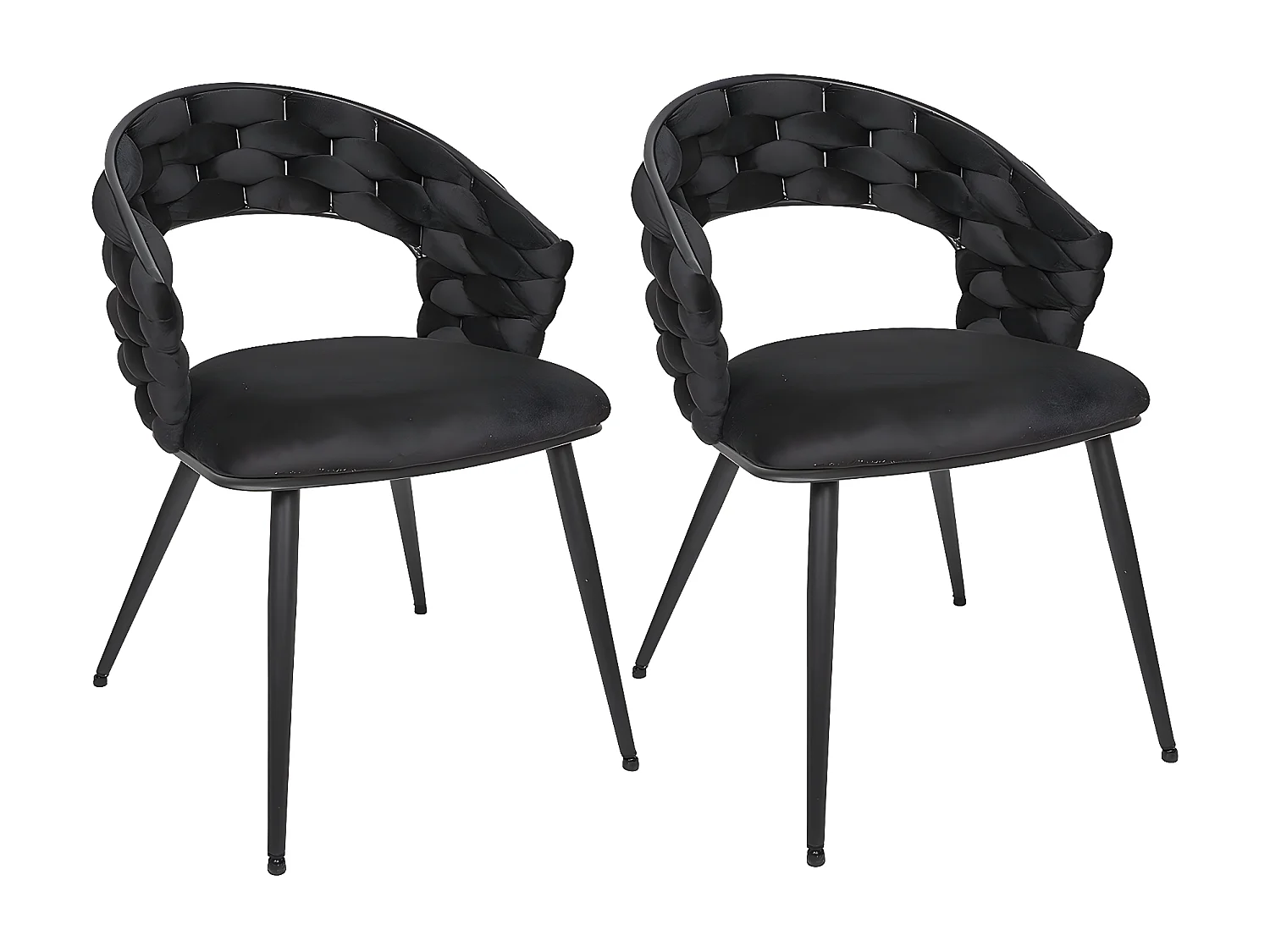 OSCAR - Lot de 4 Chaises en Velours 2 Jaunes et 2 Noires Pieds Métal Noir