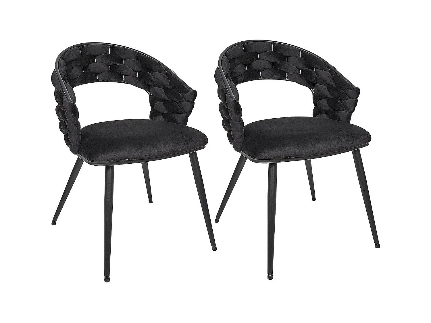 OSCAR - Lot de 4 Chaises en Velours 2 Jaunes et 2 Noires Pieds Métal Noir