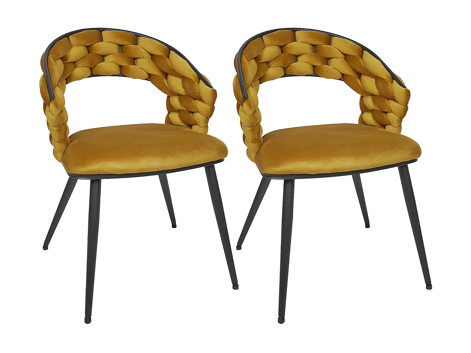 OSCAR - Lot de 4 Chaises en Velours 2 Jaunes et 2 Noires Pieds Métal Noir