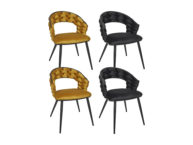 OSCAR - Lot de 4 Chaises en Velours 2 Jaunes et 2 Noires Pieds Métal Noir