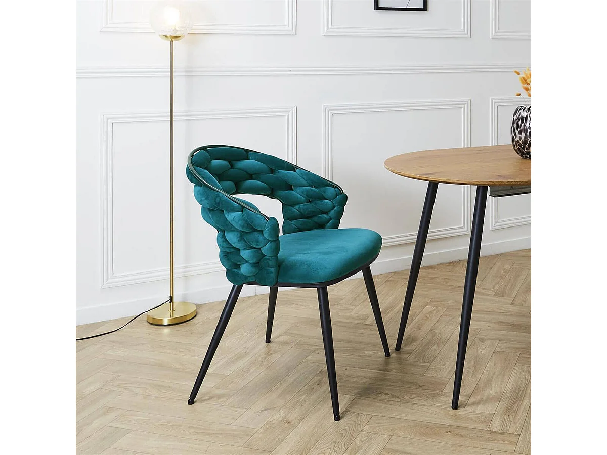 OSCAR - Lot de 2 Chaises en Velours Bleu Canard Pieds Métal Noir