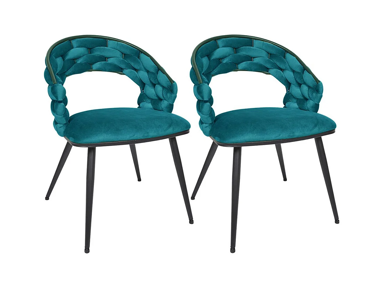 OSCAR - Lot de 2 Chaises en Velours Bleu Canard Pieds Métal Noir