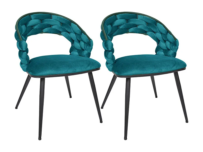 OSCAR - Lot de 2 Chaises en Velours Bleu Canard Pieds Métal Noir