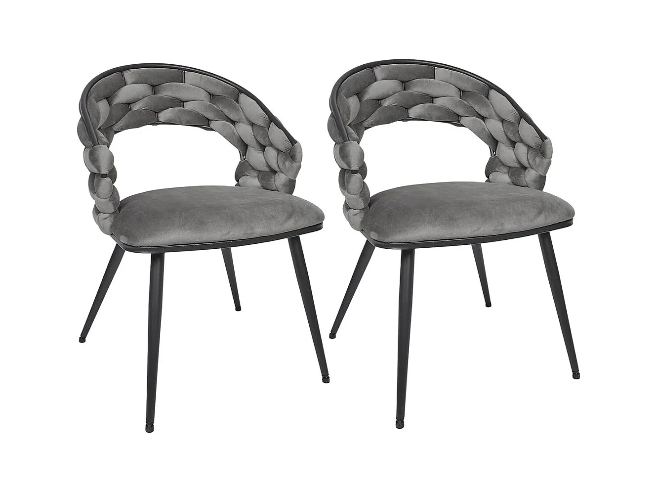 OSCAR - Lot de 2 Chaises en Velours Gris Pieds Métal Noir