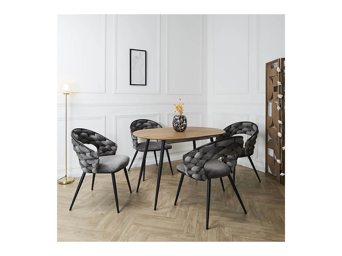 OSCAR - Lot de 2 Chaises en Velours Gris Pieds Métal Noir