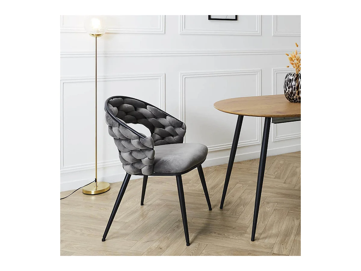 OSCAR - Lot de 2 Chaises en Velours Gris Pieds Métal Noir