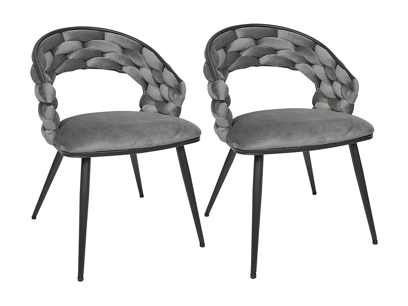 OSCAR - Lot de 2 Chaises en Velours Gris Pieds Métal Noir