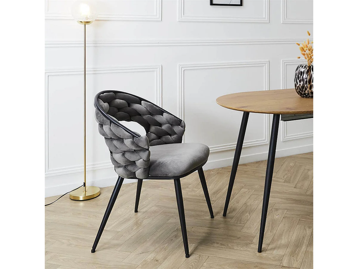OSCAR - Lot de 2 Chaises en Velours Gris Pieds Métal Noir