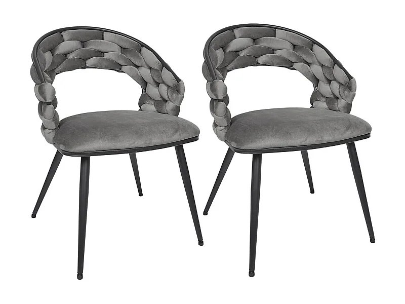 OSCAR - Lot de 2 Chaises en Velours Gris Pieds Métal Noir