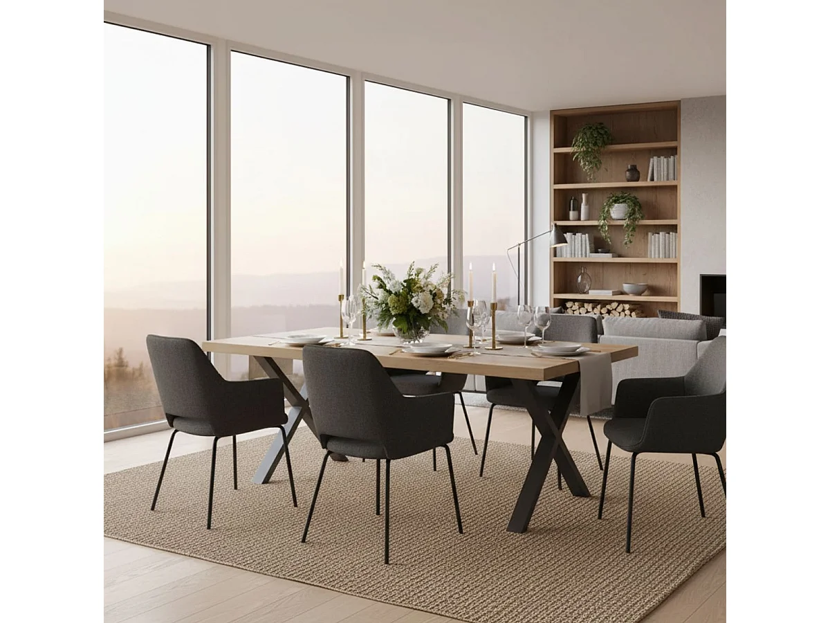 SCARLET - Table 170cm Aspect Bois Scarlet Oak Piètement X Métal Noir