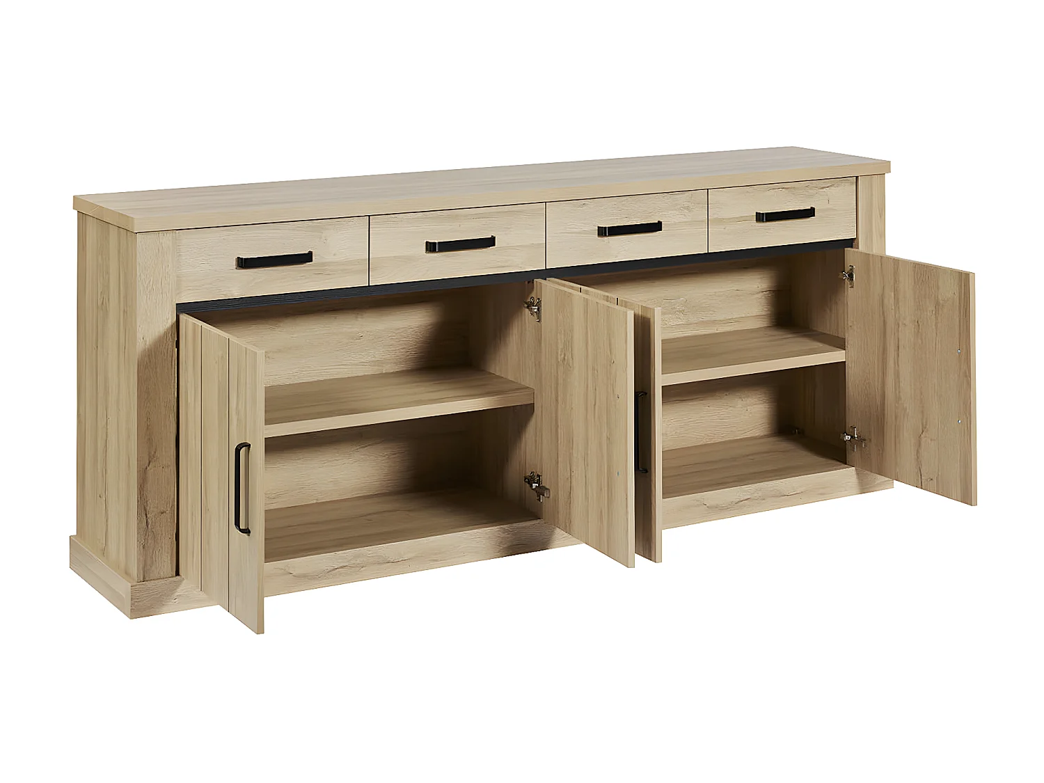 LORENZO - Séjour Complet Table Allongeable Aspect Bois Chêne Clair Piètement Métal X