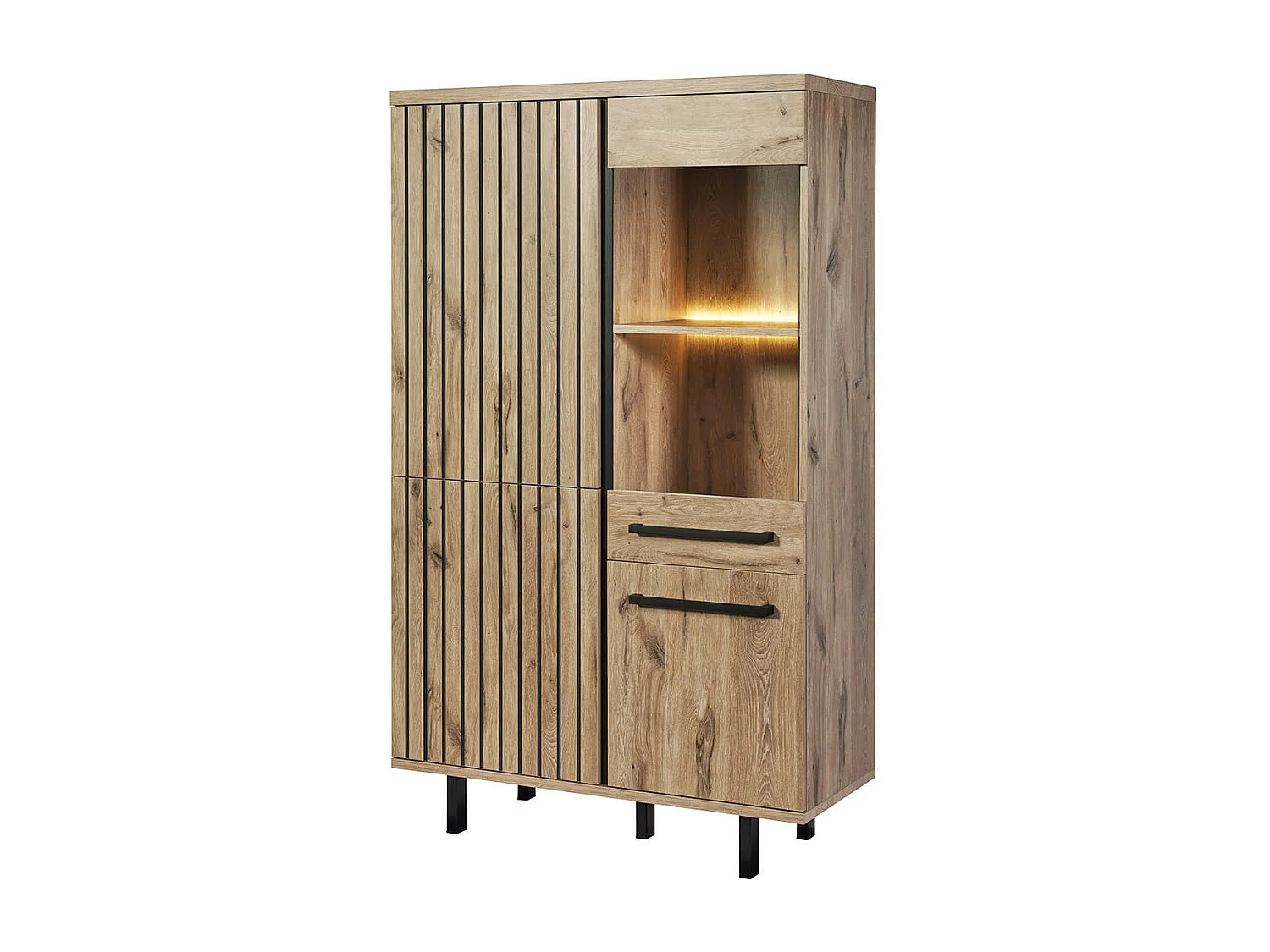 ROMY - Argentier 4 Portes 1 Tiroir Aspect Bois Finition Canyon Oak Effet Tasseaux