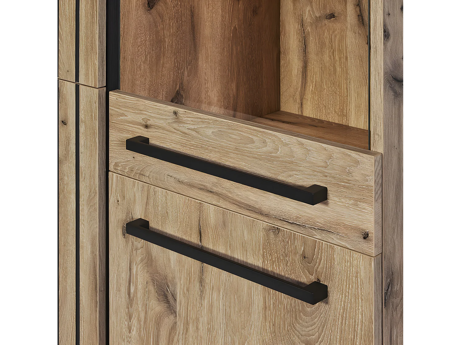 ROMY - Argentier 4 Portes 1 Tiroir Aspect Bois Finition Canyon Oak Effet Tasseaux