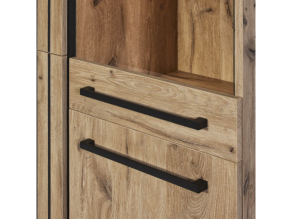 ROMY - Argentier 4 Portes 1 Tiroir Aspect Bois Finition Canyon Oak Effet Tasseaux