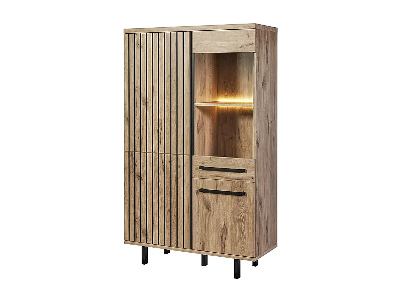 ROMY - Argentier 4 Portes 1 Tiroir Aspect Bois Finition Canyon Oak Effet Tasseaux
