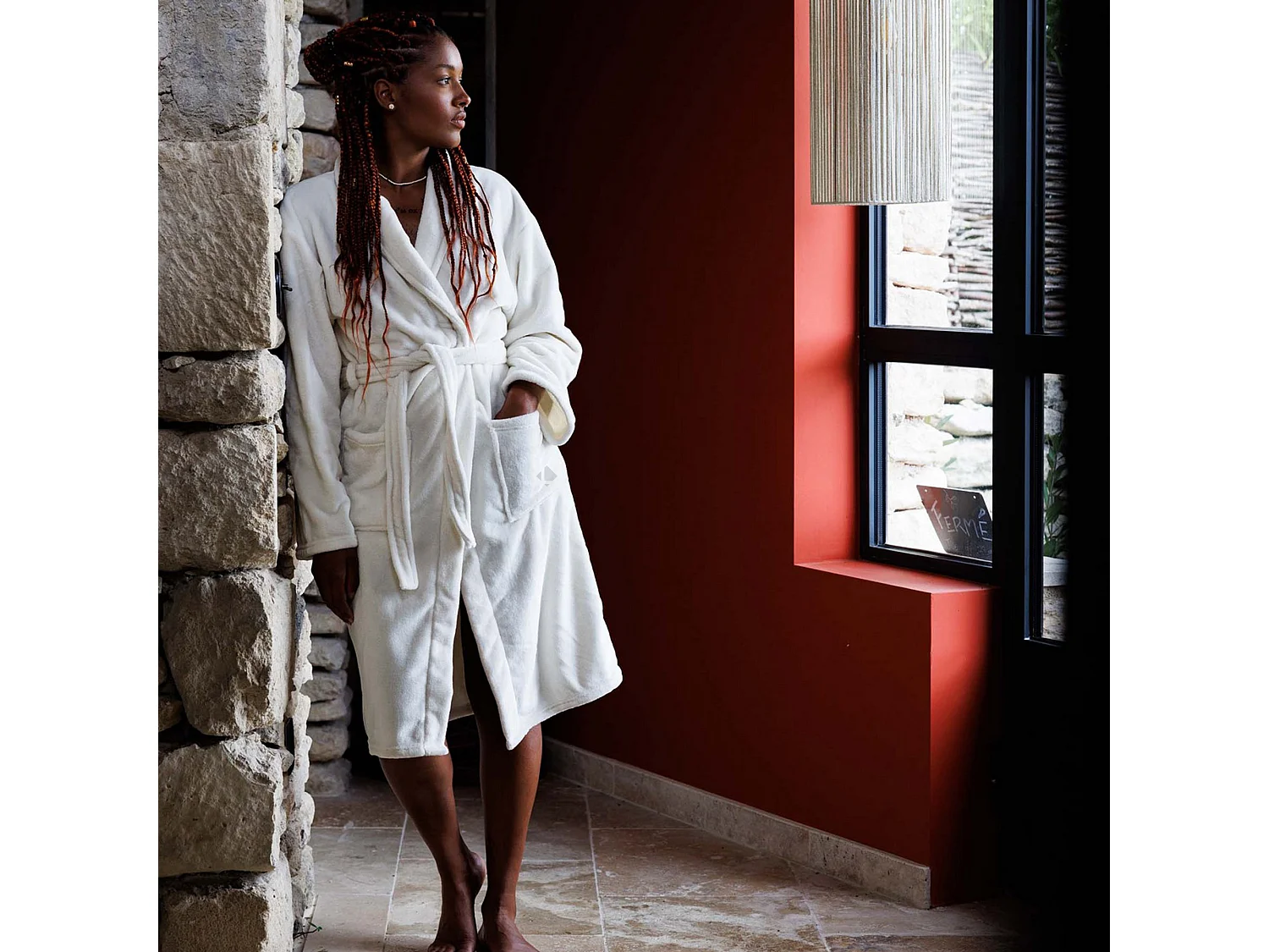 Peignoir col châle adulte DORIS micro fourrure taille L ecru