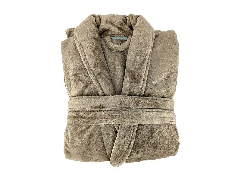 Peignoir col châle adulte DORIS micro fourrure taille M marron mouflon